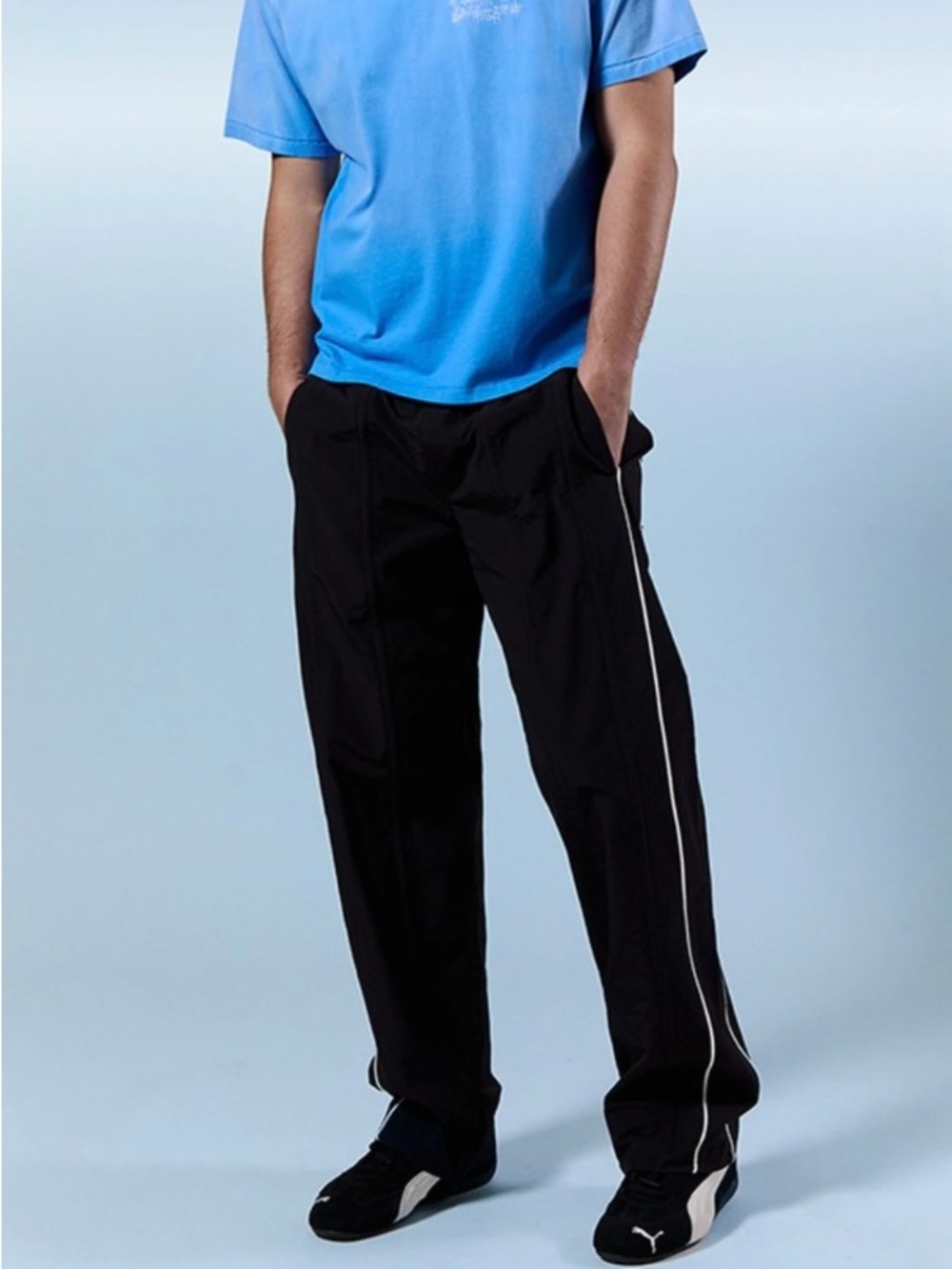 PacSun NEW Bolton Baggy fit black track pants / joggers white side stripes NWT